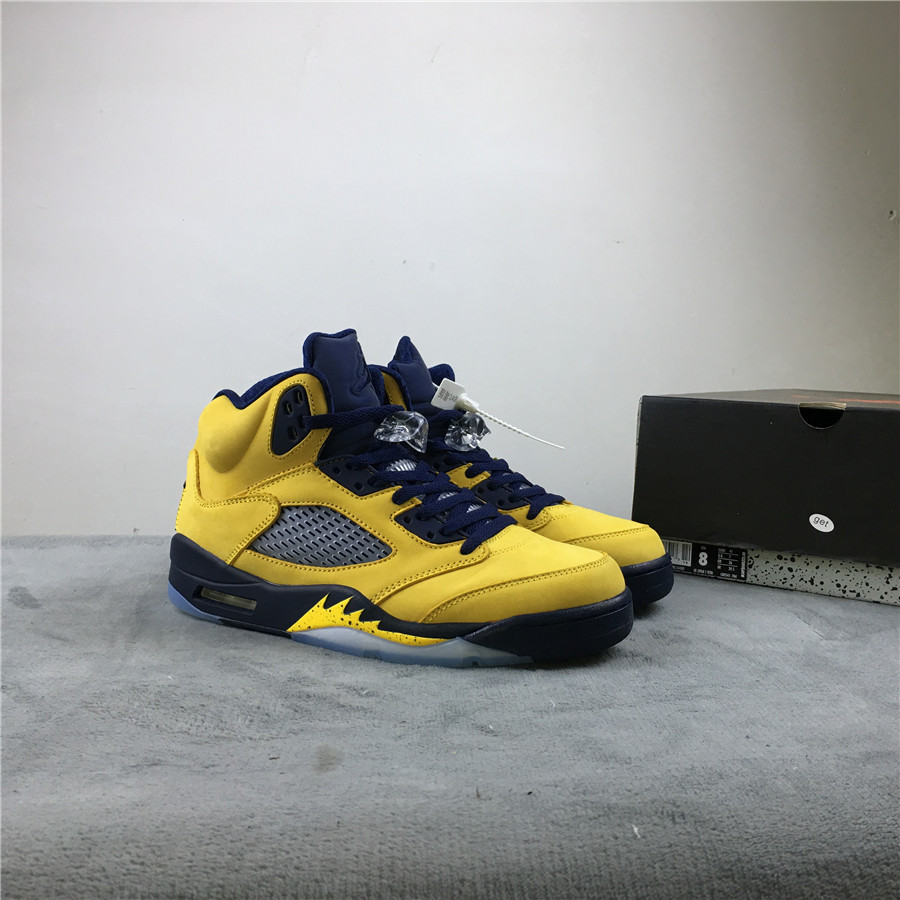 2019 Air Jordan 5 SP Michigan Blue Yellow Black Shoes - Click Image to Close